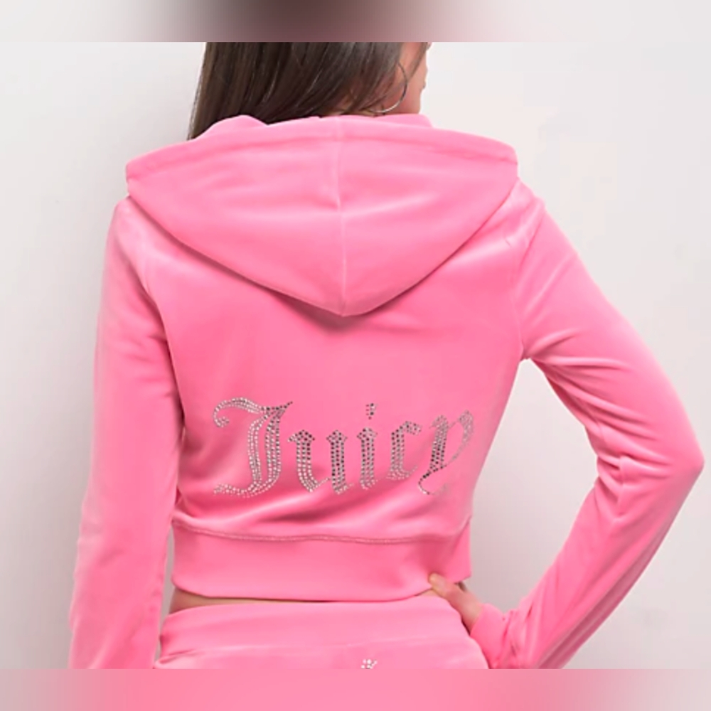 Juicy Couture Pink Velour Jacket with Rhinestone Detail